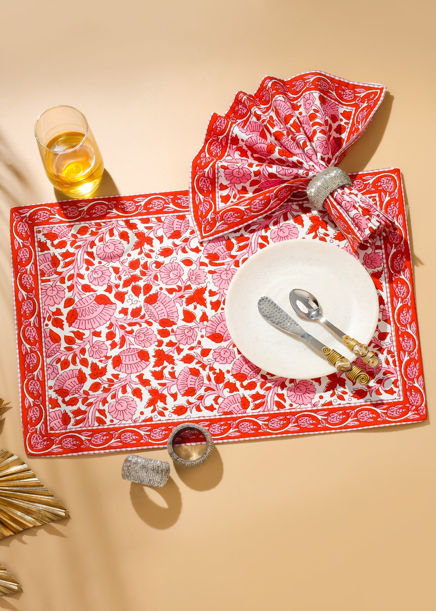 Crimson Infusion Block Print Cotton Placemats