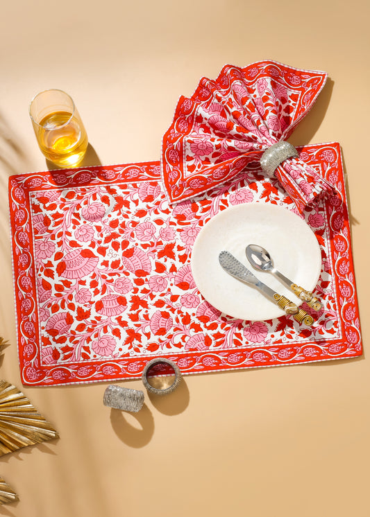 Crimson Infusion Block Print Cotton Placemats