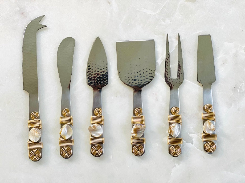 Mother Of Pearl and Steel Cheese Tools (Set of 6)