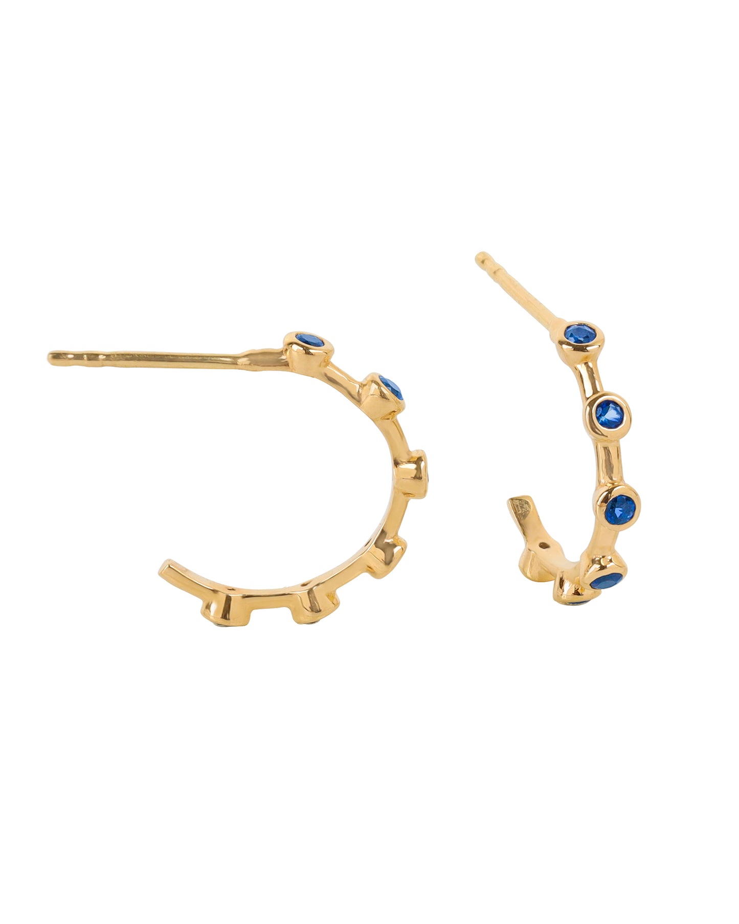 14k Yellow Gold Blue Sapphire Gemstone Hoops