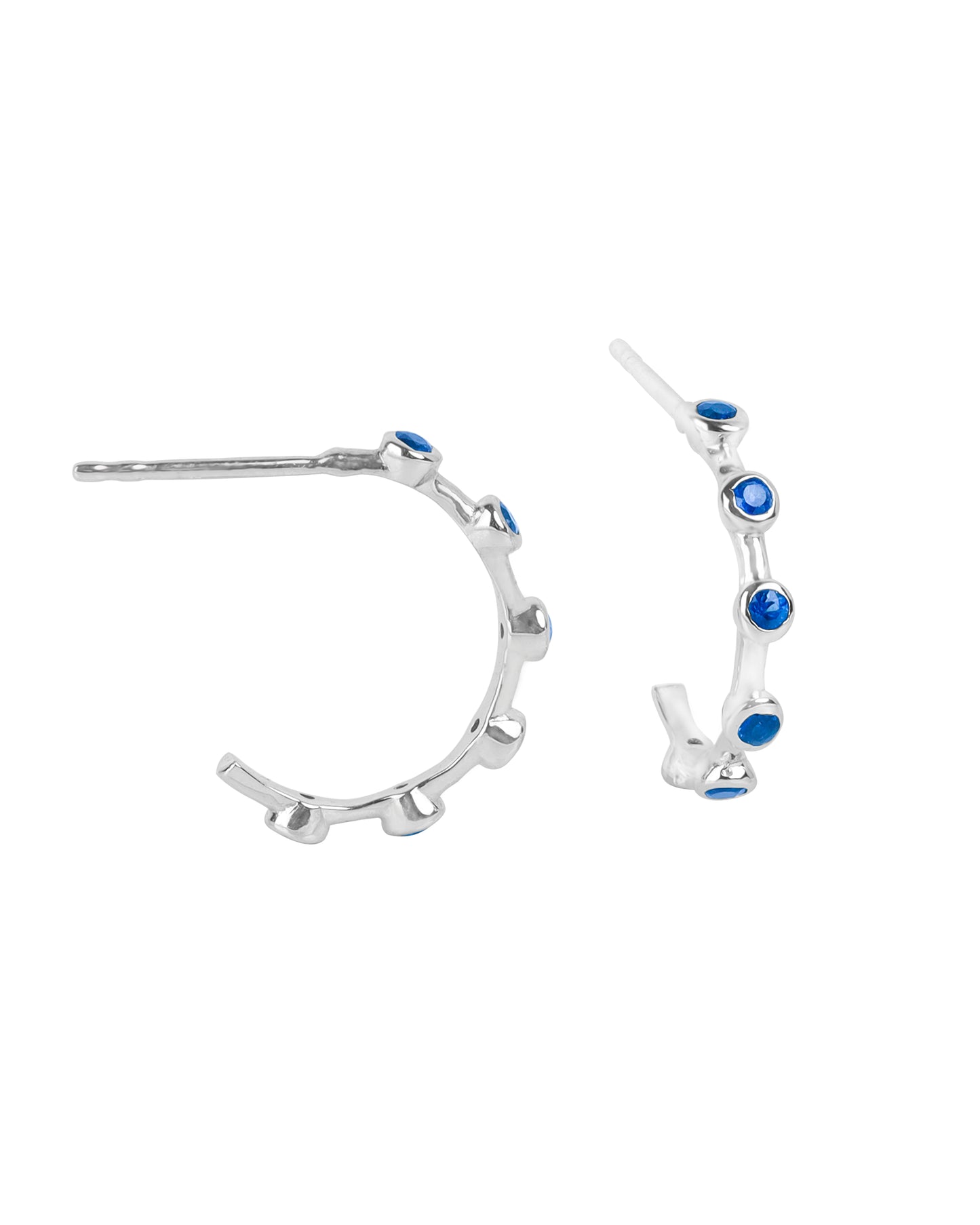 14k White Gold Blue Sapphire Gemstone Hoops