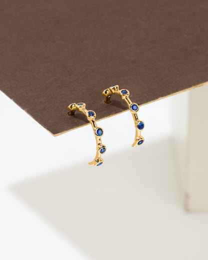 14k Yellow Gold Blue Sapphire Gemstone Hoops