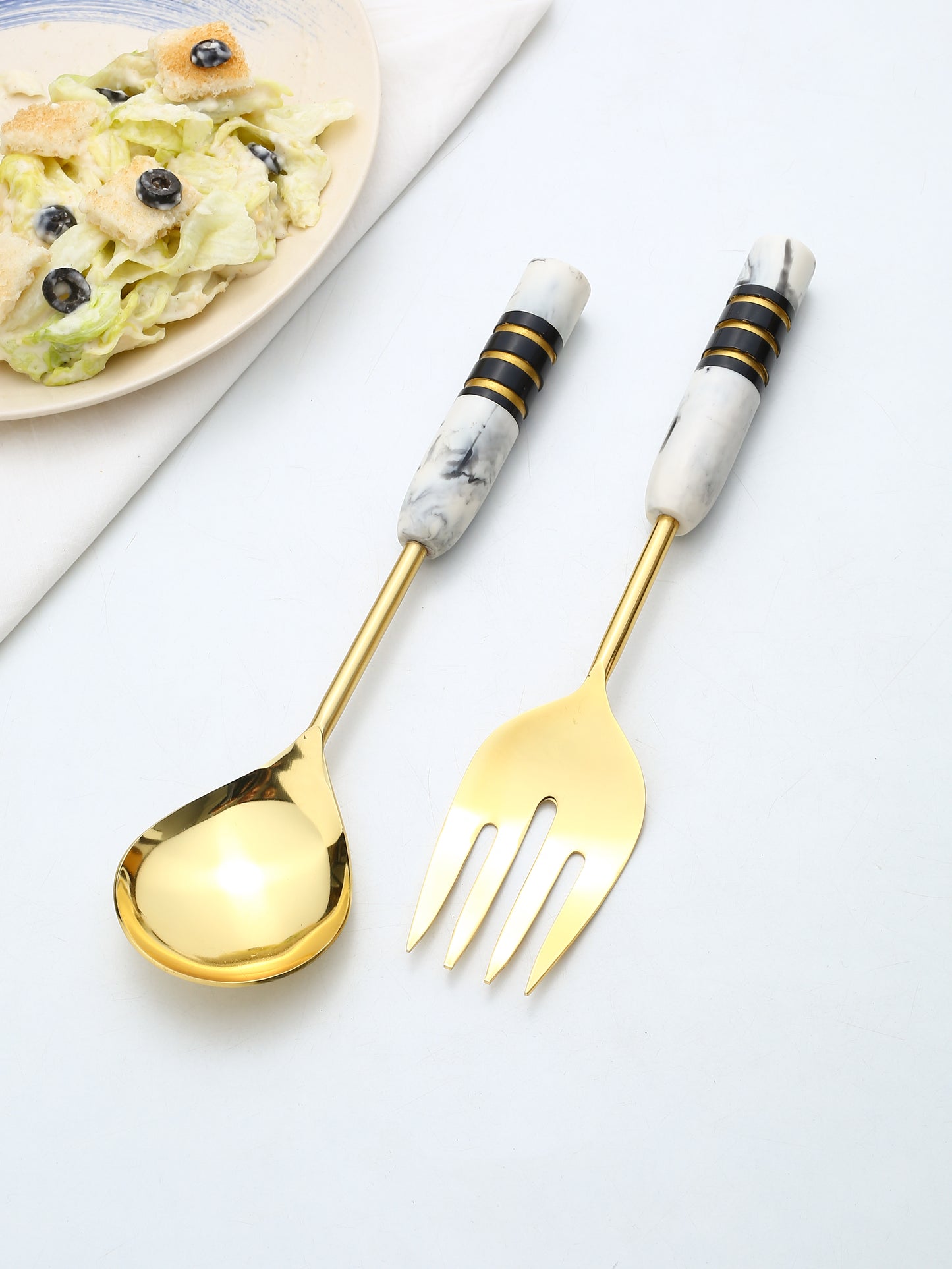 Gold Plated Metal & Resin Salad Set