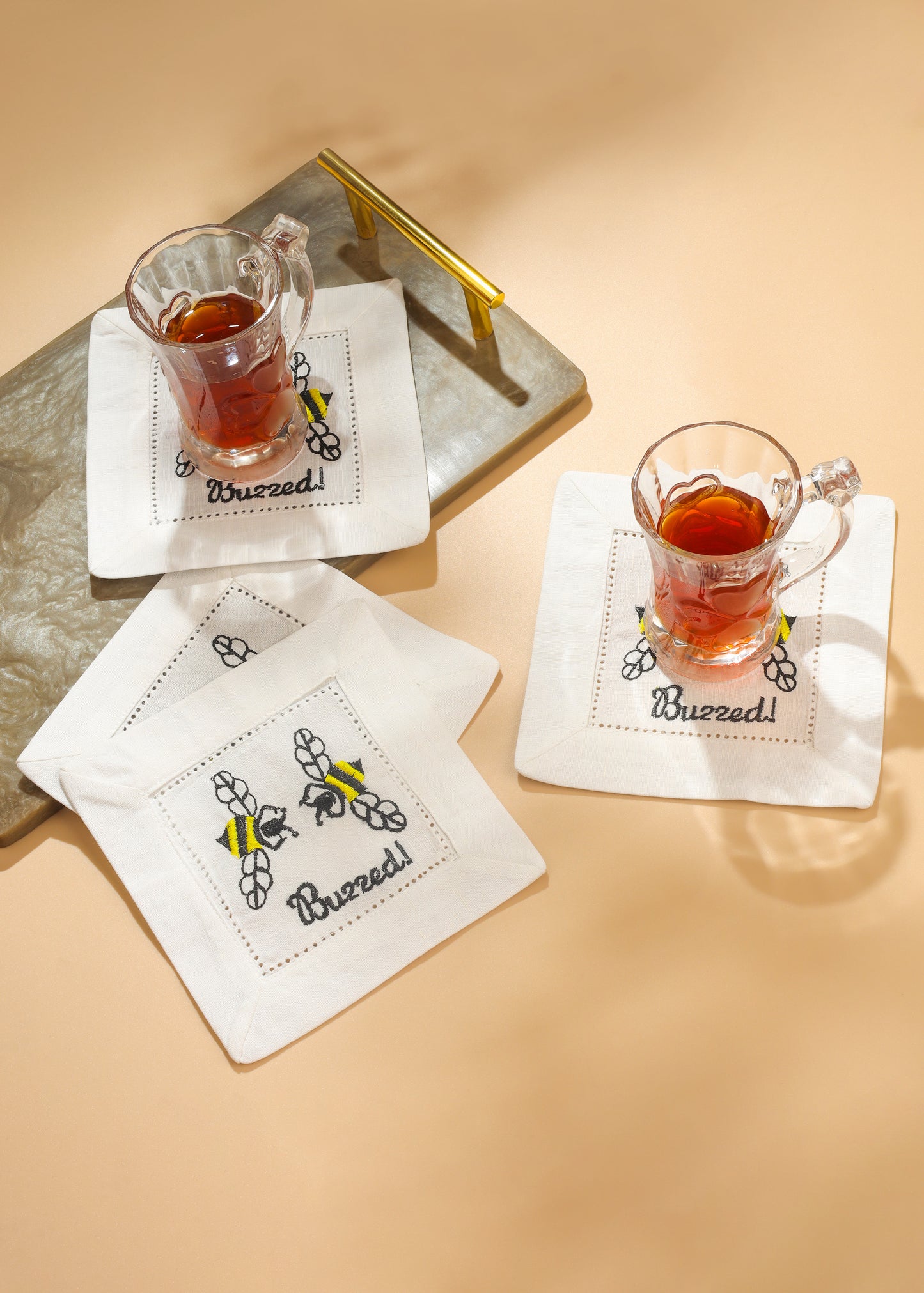 Bee Cheers Embroidered Cocktail Napkins