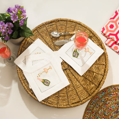 Fizz and Finesse Embroidered Cocktail Napkins