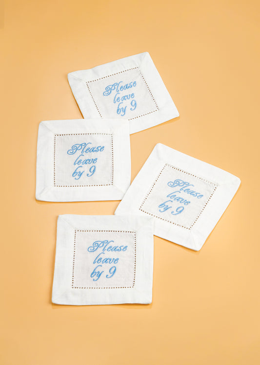 Bye-Bye at Nine Embroidered Cocktail Napkins