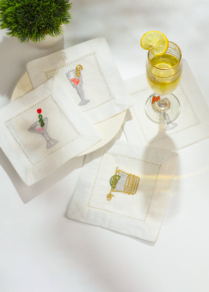 Stemware Stitched Embroidered Cocktail Napkins