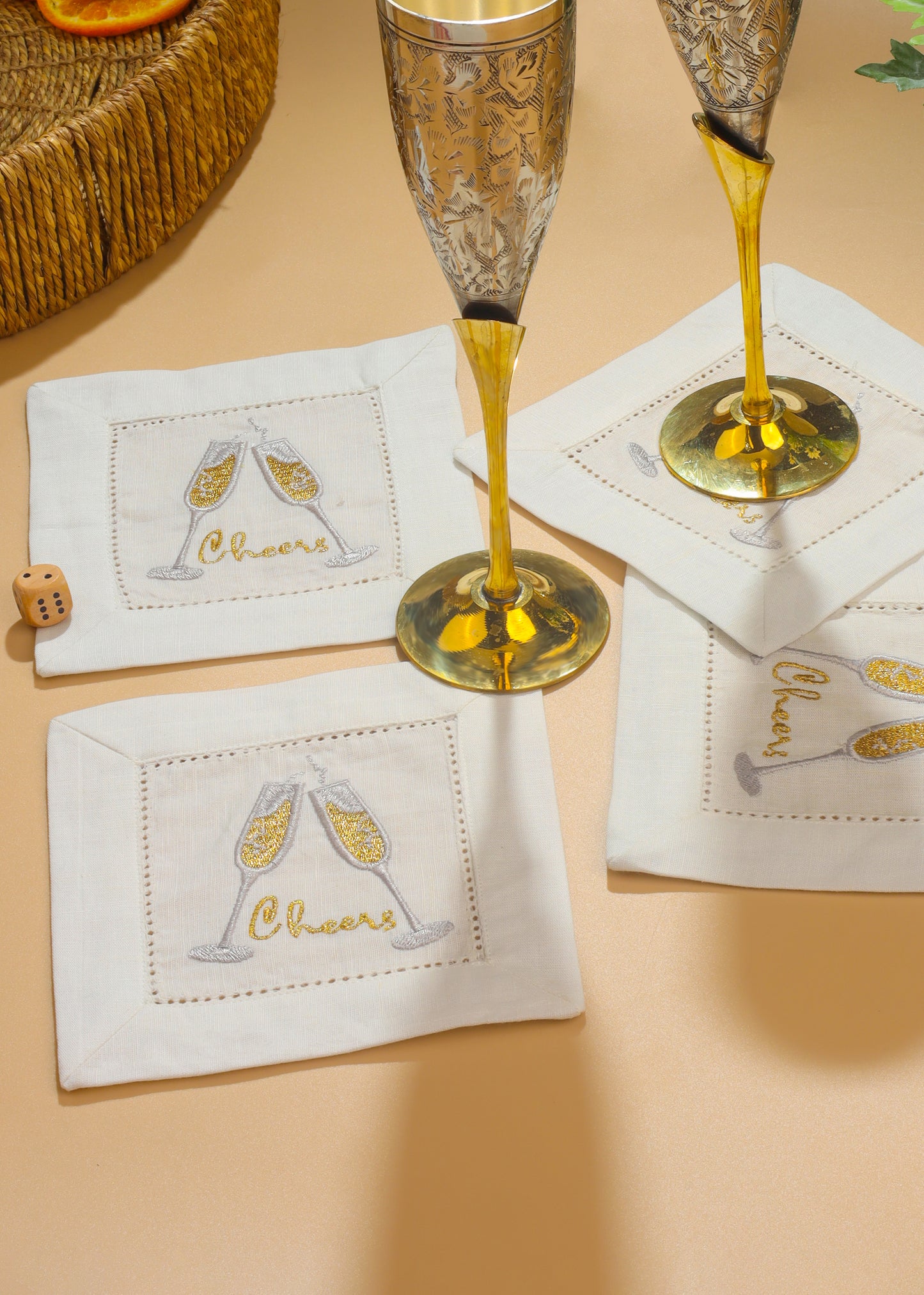 Fizz & Flutes Embroidered Cocktail Napkins