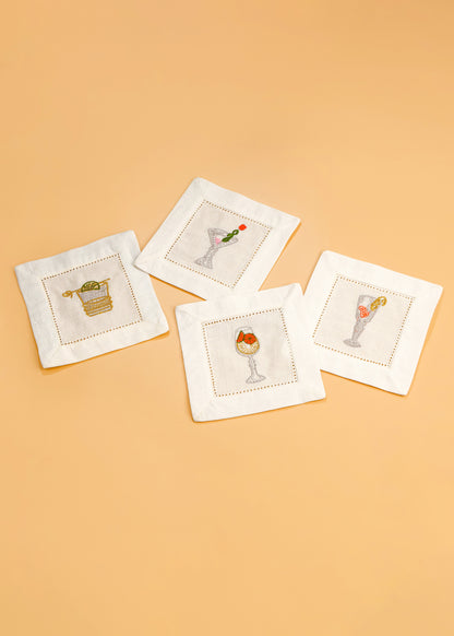 Stemware Stitched Embroidered Cocktail Napkins