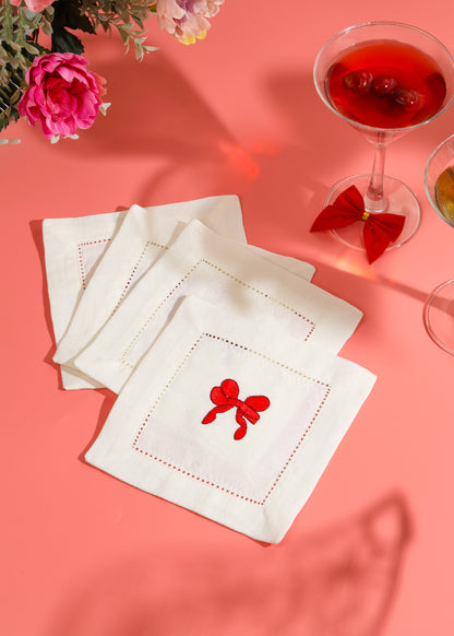 Festive Red Bow Cocktail Napkins