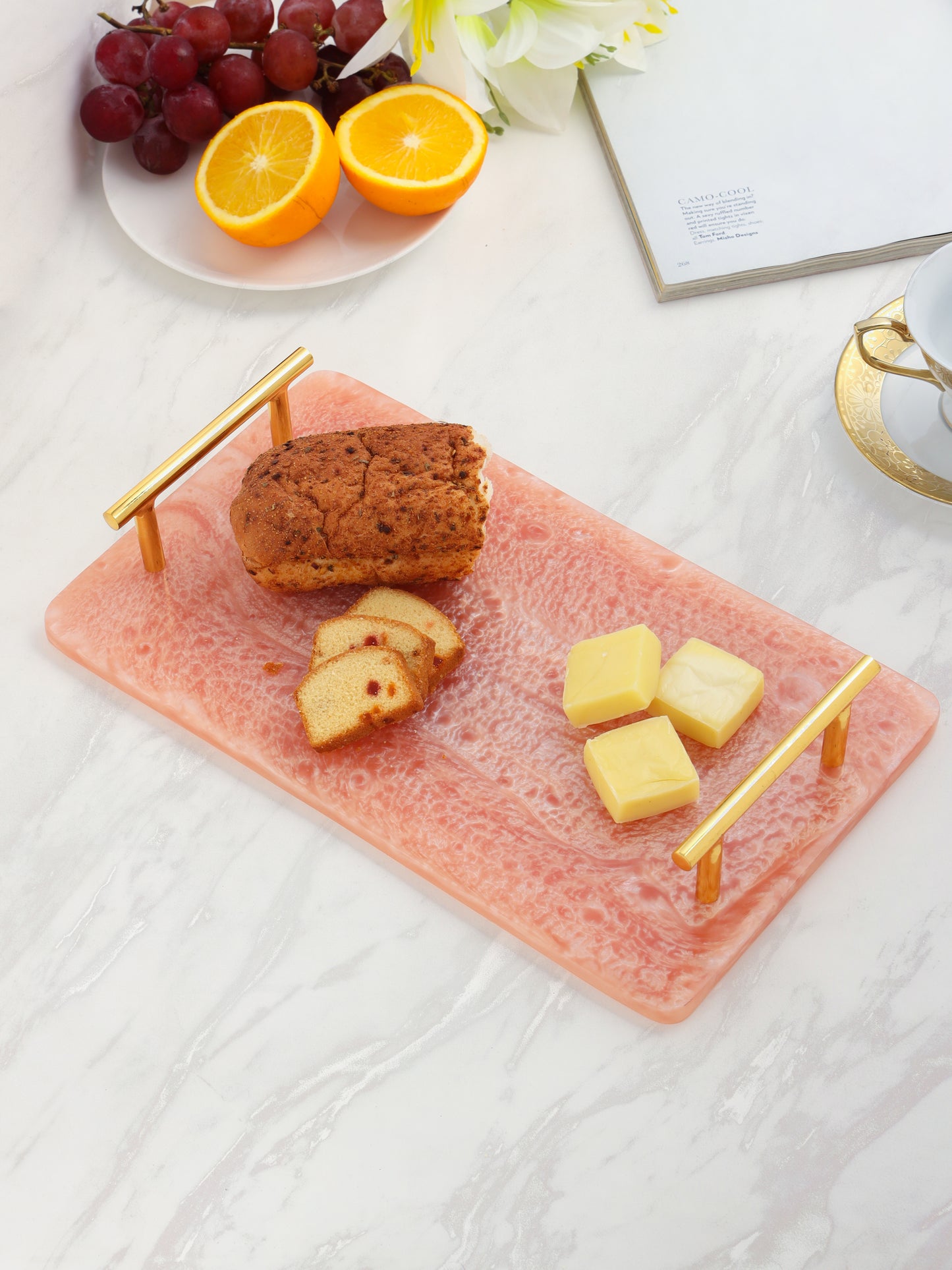 Pink Resin Serving Board with Handles