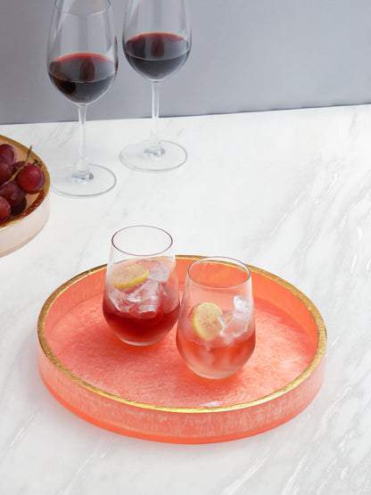 Pink Resin Round Serving  Tray