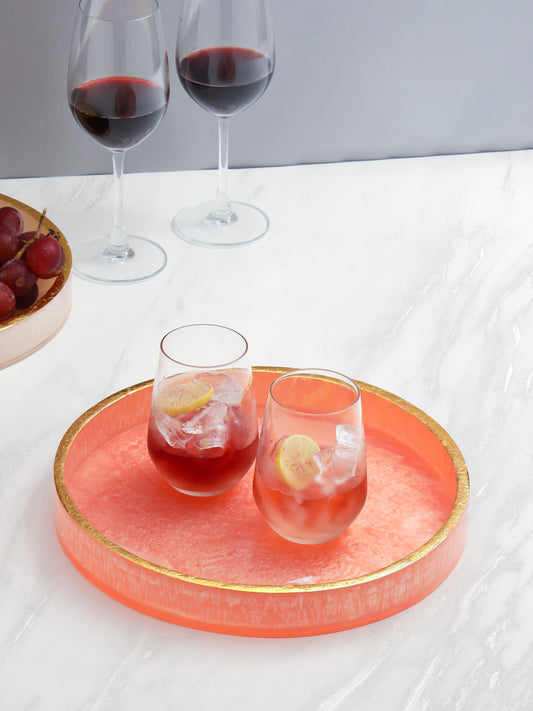 Pink Resin Round Serving  Tray