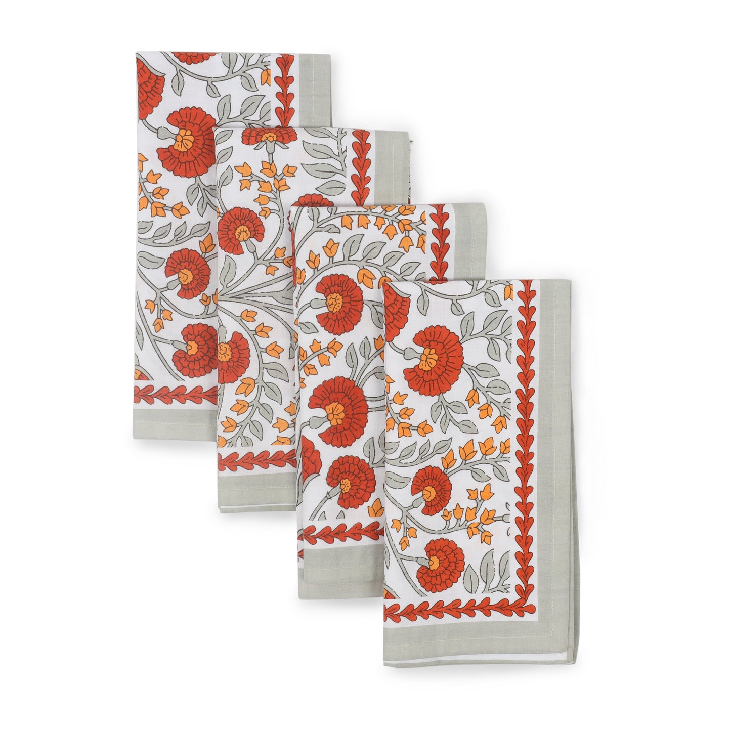 Scarlet & Slate: Floral Block Print Cotton Napkins