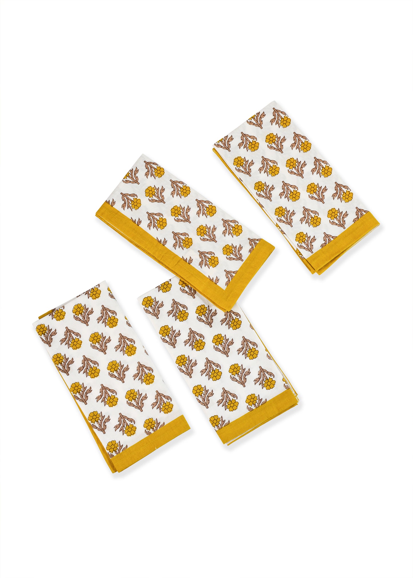 Golden Marigold Block Print Cotton Napkins