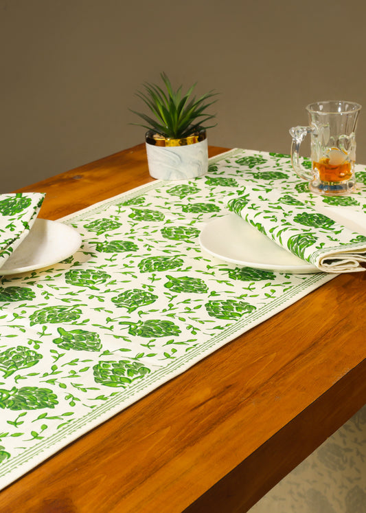 Green Artichoke Bliss Block Print Cotton Table Runner