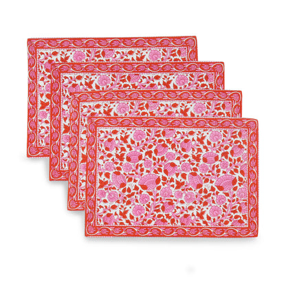 Crimson Infusion Block Print Cotton Placemats