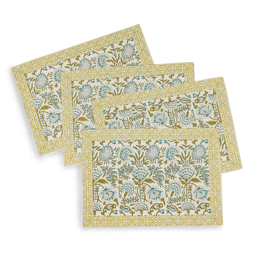 Fresh Foliage Block Print Cotton Placemats