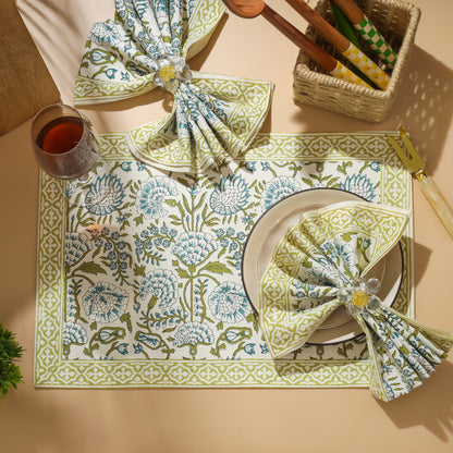 Fresh Foliage Block Print Cotton Placemats