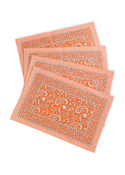 Tangerine Twirl Block Print Cotton Placemats