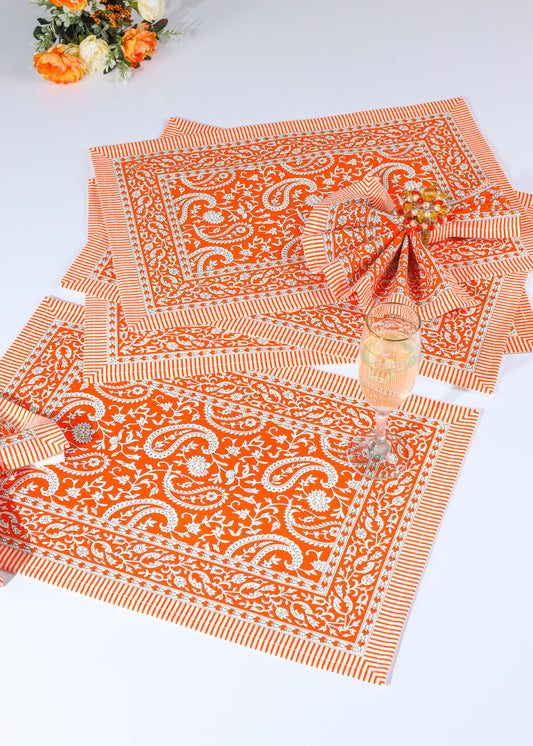 Tangerine Twirl Block Print Cotton Placemats