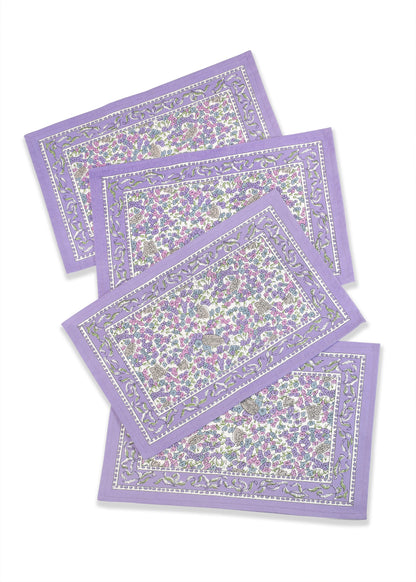 Lavender Blossom Block Print Cotton Placemats