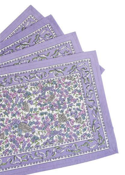 Lavender Blossom Block Print Cotton Placemats