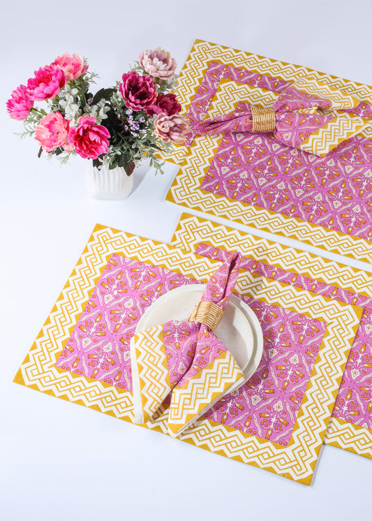 Orchid Luxe Block Print Cotton Placemats