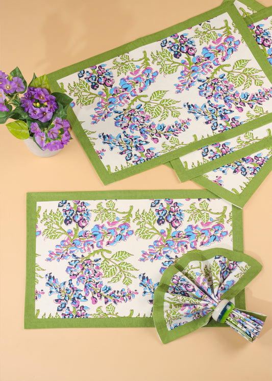 Bluebell Symphony Block Print Cotton Placemats