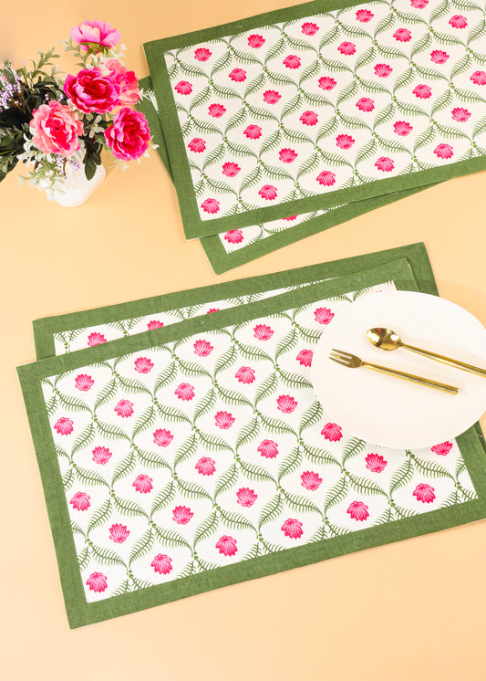 Lotus Garden Block Print Cotton Placemats