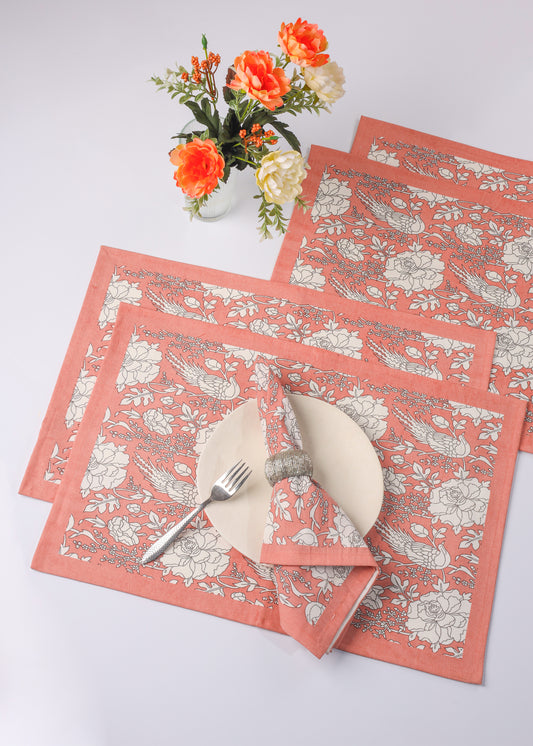 Peach Blossom Block Print Cotton Placemats