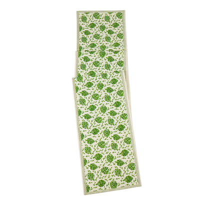 Green Artichoke Bliss Block Print Cotton Table Runner