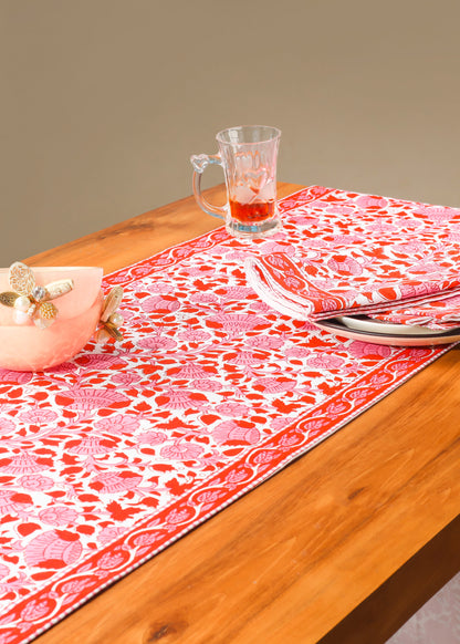 Crimson Infusion Block Print Cotton Table Runner