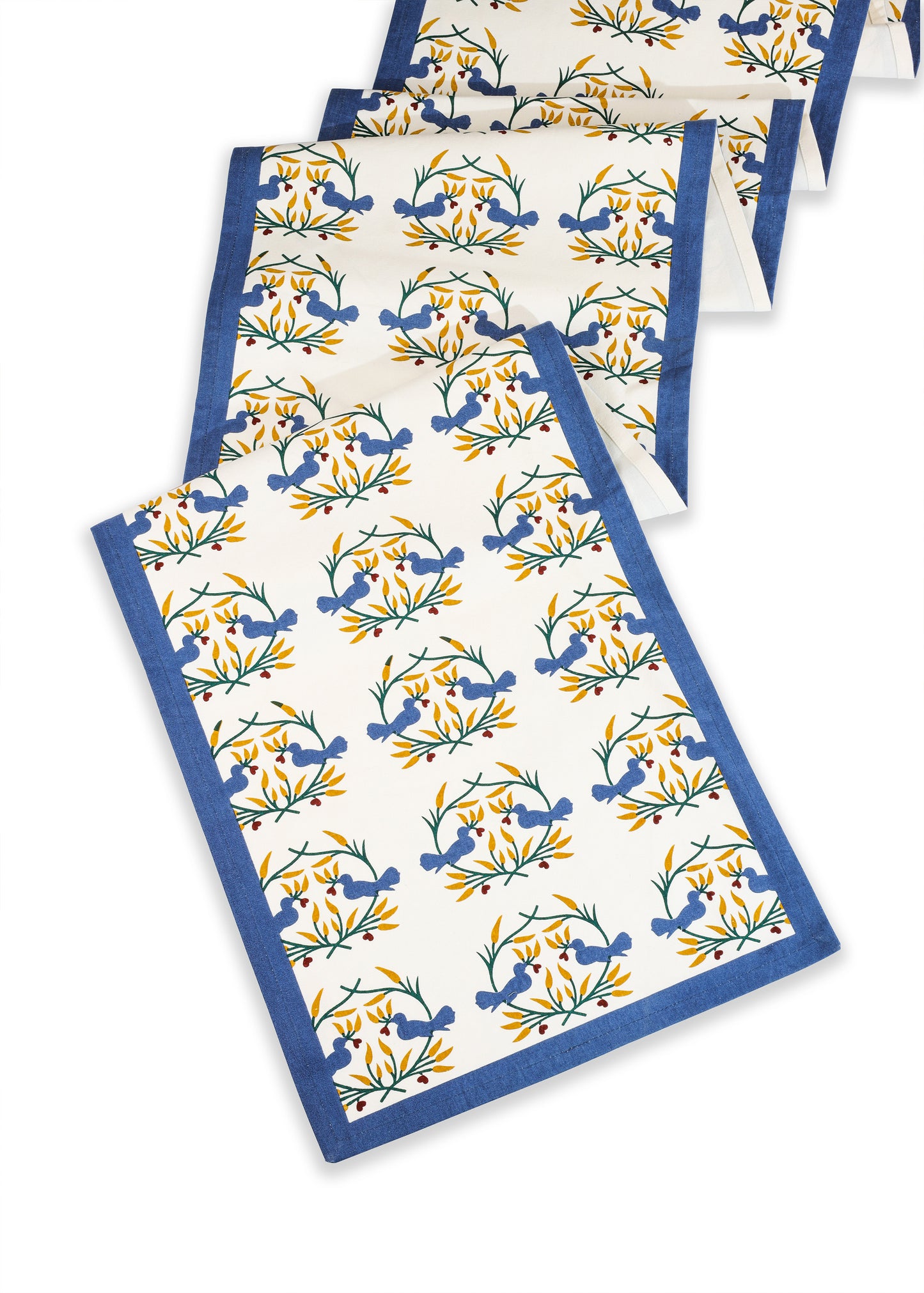 Bluebird Blooms Block Print Cotton Table Runner