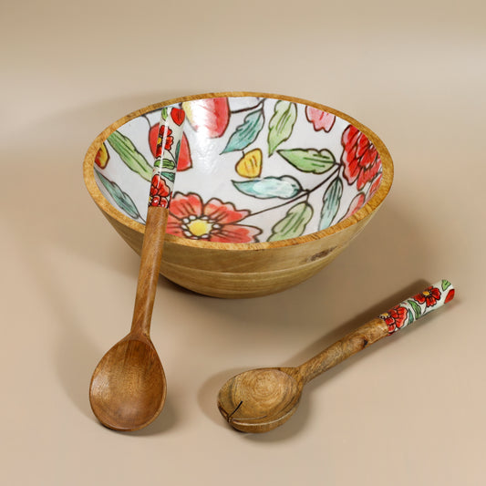 Floral Elegance Salad Bowl With Salad Servers