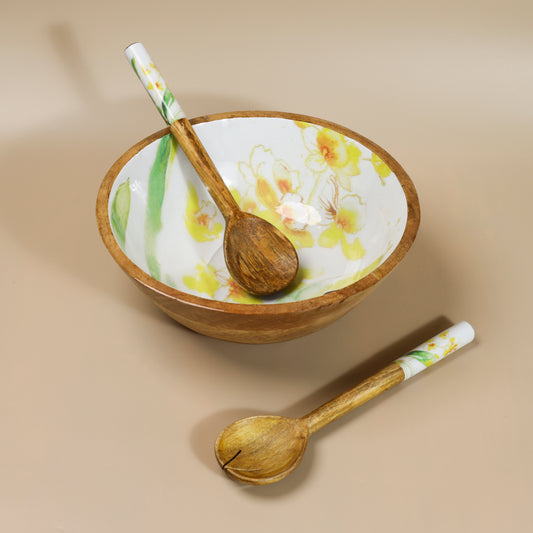 Golden Sunset Salad Bowl With Salad Servers