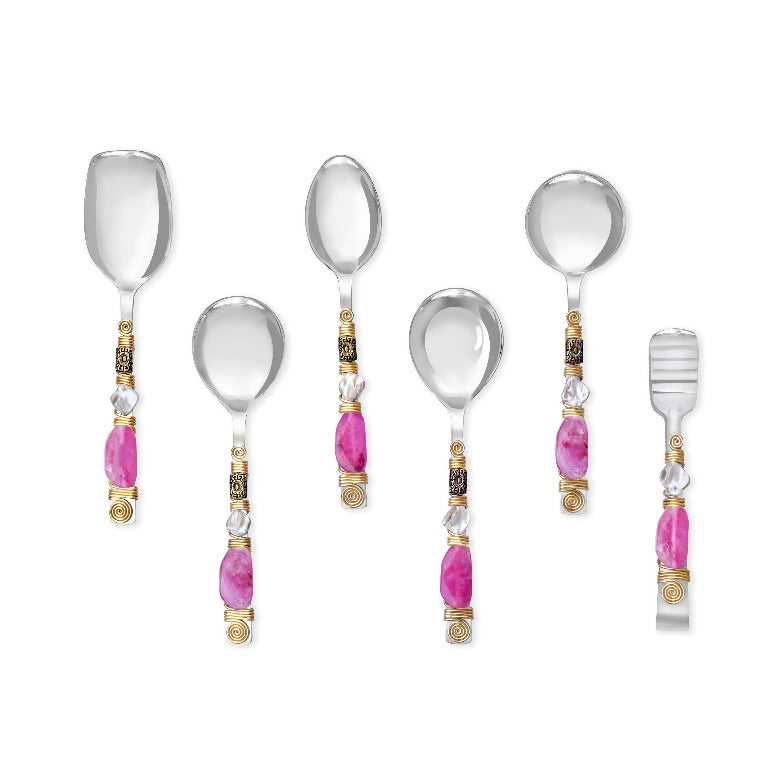 Pink Cascade Serving Spoons (Set Of 6)