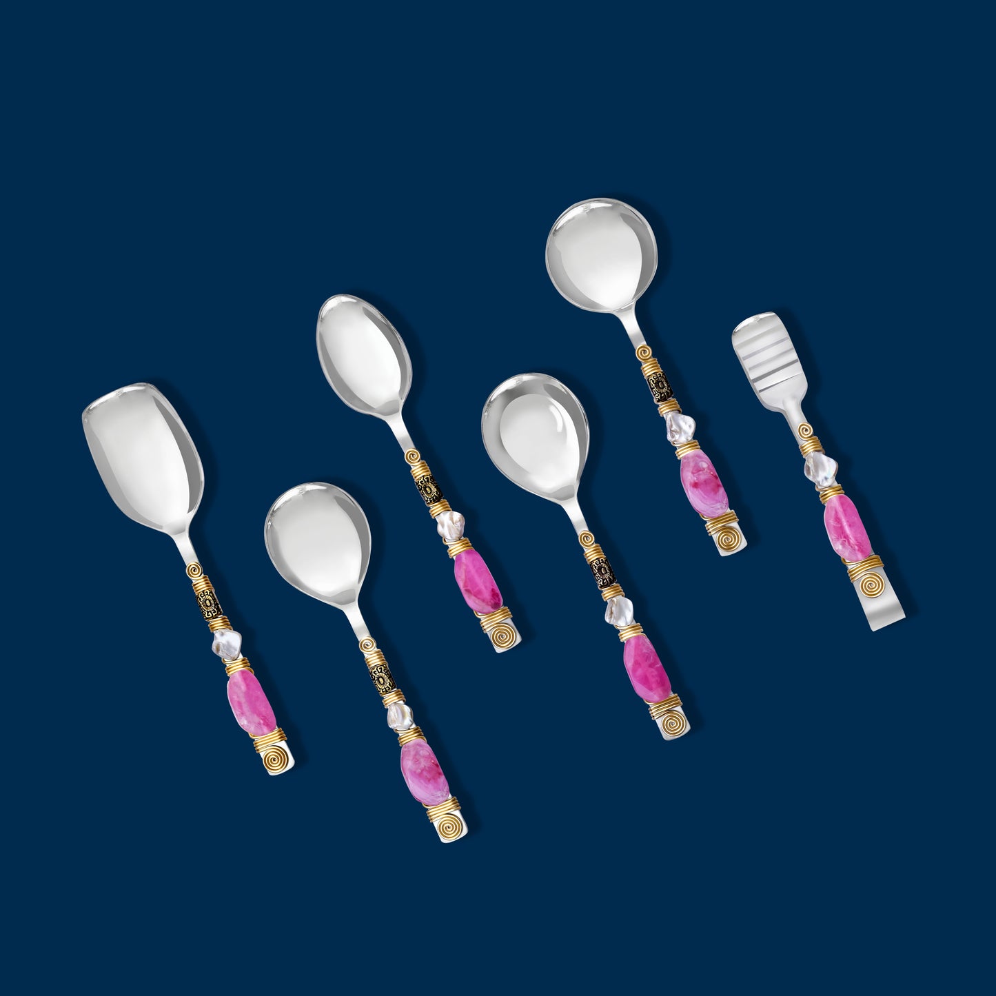 Pink Cascade Serving Spoons (Set Of 6)