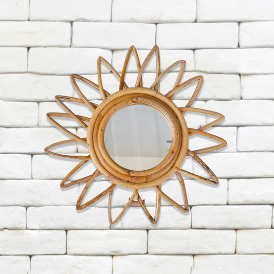 Tiramisu 12" Round Handmade Flower Rattan Cane Wall Mirror