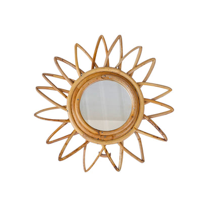 Tiramisu 12" Round Handmade Flower Rattan Cane Wall Mirror