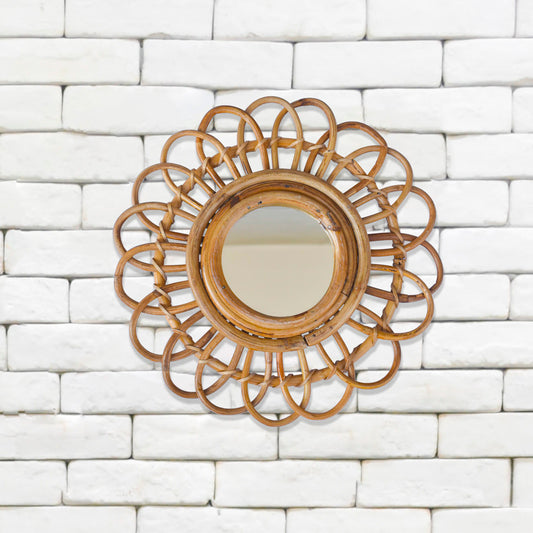 Tiramisu 12" Arthemus Round Rattan Cane Wall Mirror