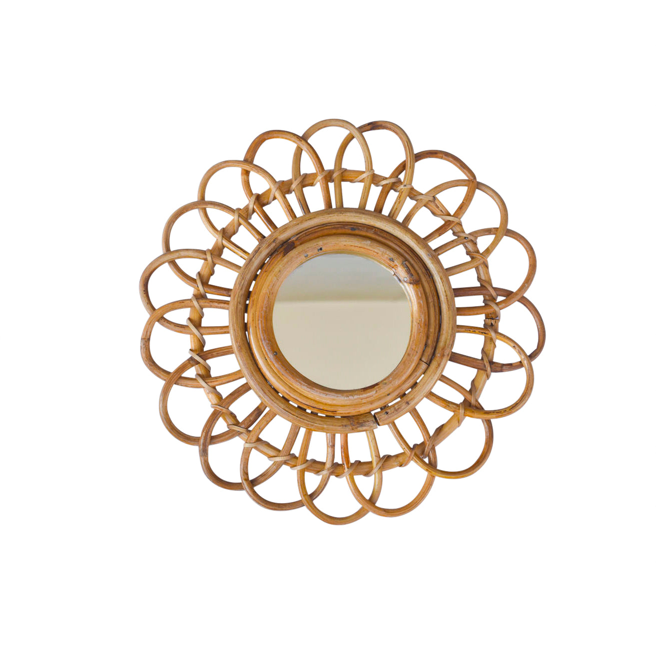 Tiramisu 12" Arthemus Round Rattan Cane Wall Mirror