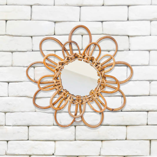 Tiramisu 12" Rattan Cane Flower Wall Mirror