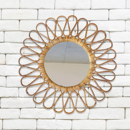 Tiramisu 25 " Round Handmade Rattan Cane Wall Mirror