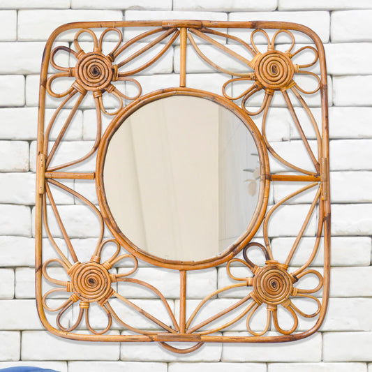 Tiramisu 24" Rattan Cane Wall Mirror Home Decor