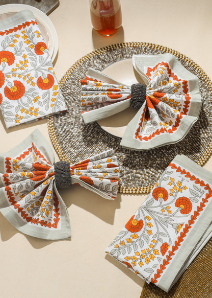 Scarlet & Slate: Floral Block Print Cotton Napkins