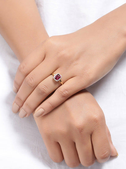 Tiramisu 1.22 ct Rhodolite Garnet White Topaz Solid 10k Yellow Gold Ring