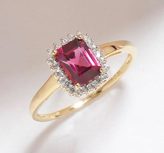 Tiramisu 1.22 ct Rhodolite Garnet White Topaz Solid 10k Yellow Gold Ring