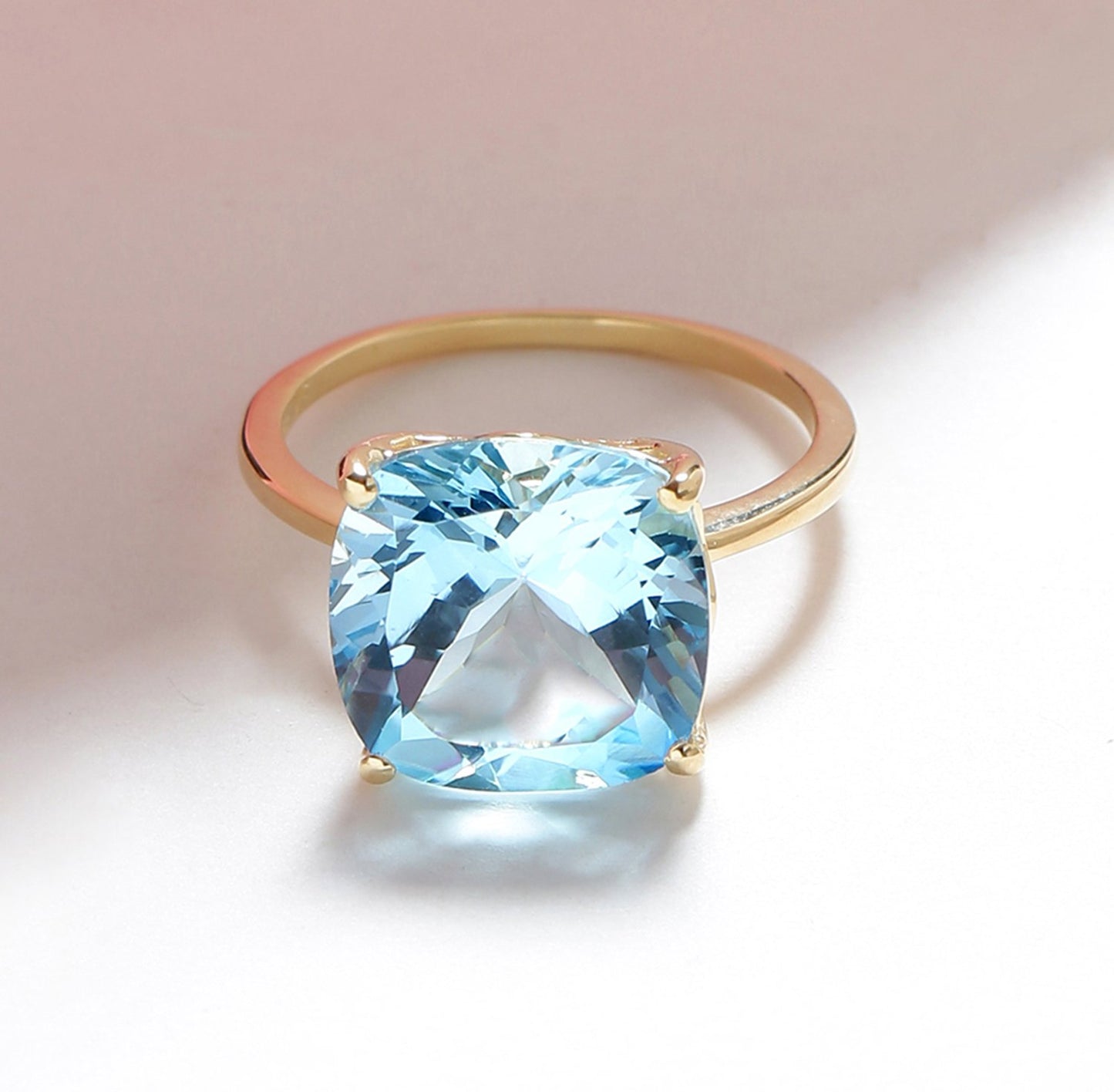 Tiramisu 7.50 Ct Sky Blue Topaz Solid 10k Yellow Gold Ring Jewelry