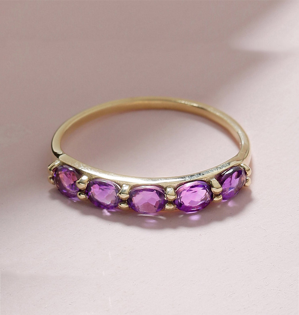 Tiramisu 0.85 Ct Amethyst Solid 10k Yellow Gold Eternity Band Ring Jewelry